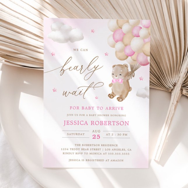 Nalle med Rosa Ballons Baby Shower Inbjudningar (Skapare uppladdad)
