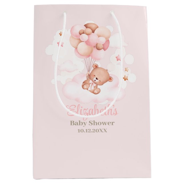 Nalle med Rosa Balloons Baby Shower (Framsidan)