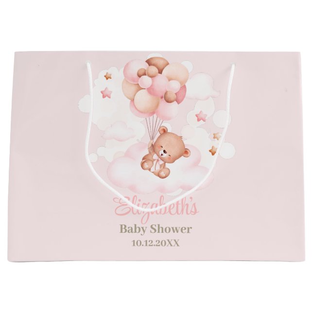 Nalle med Rosa Balloons Baby Shower (Framsidan)