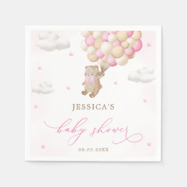 Nalle med Rosa Balloons Baby Shower Pappersservett