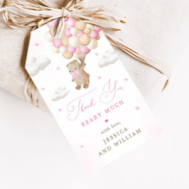 Nalle med Rosa Balloons Baby Shower Presentetikett