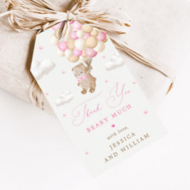 Nalle med Rosa Balloons Baby Shower Presentetikett