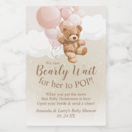 Nalle med Rosa Balloons Mini Vin-etikett Vinetikett