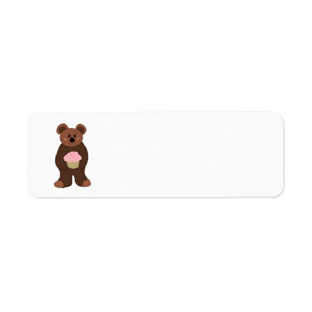 Nalle med Rosa Cupkaka Returadress Etikett (Framsidan)