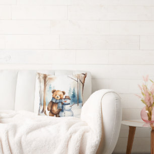 Nalle med Snögubbe Kudde