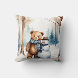 Nalle med Snögubbe Kudde