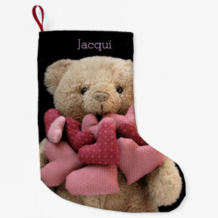 Nalle med vävnadens hjärtan liten julstrumpa