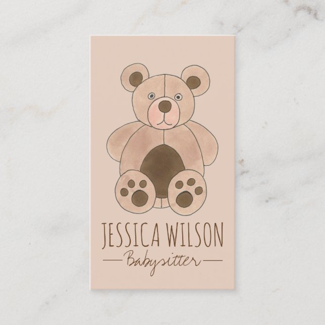 Nalle Mjukisdjur Babywatch Nanny Daycare Visitkort (Framsida)