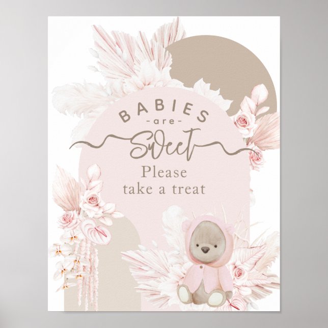 Nalle Modern Boho Girl Baby Shower behandlar Poster (Framsidan)