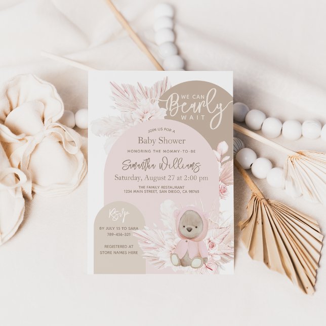 Nalle Modern Boho Girl Baby Shower Inbjudningar (Skapare uppladdad)