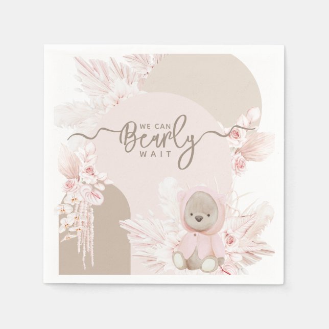 Nalle Modern Boho Girl Baby Shower Pappersservett (Framsidan)