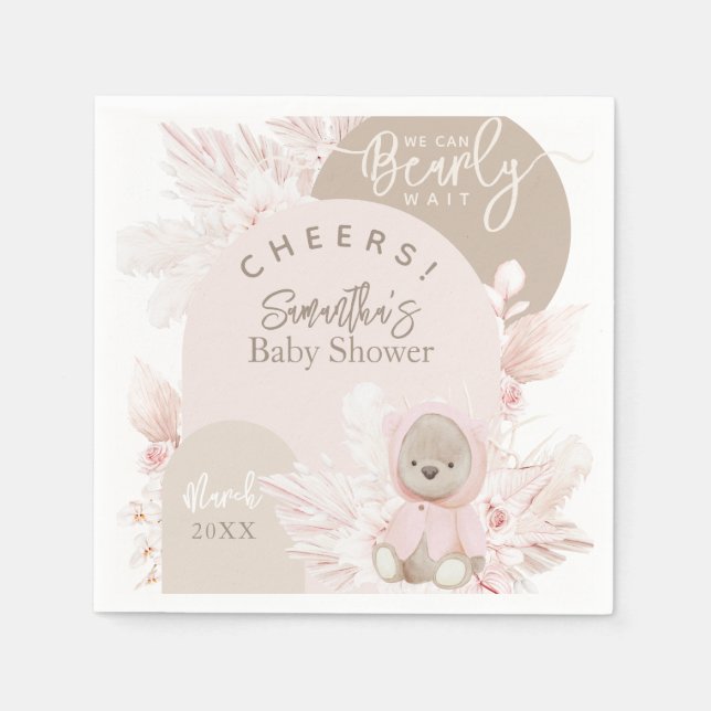 Nalle Modern Boho Girl Baby Shower Pappersservett (Framsidan)