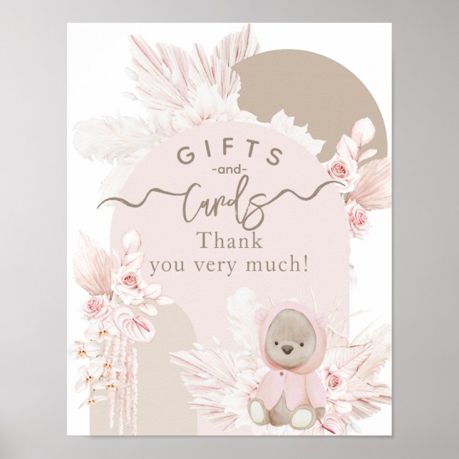 Nalle Modern Boho Girl Baby Shower presentkort Poster (Framsidan)