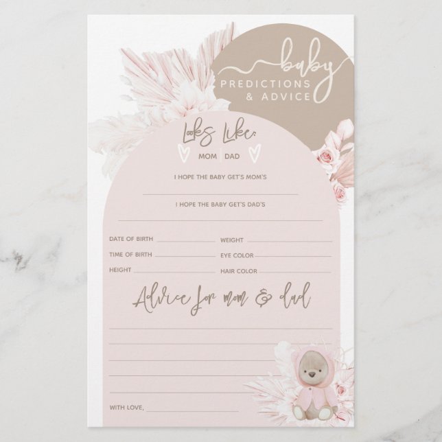 Nalle Modern Boho Girl Baby Shower-spel (Framsida)