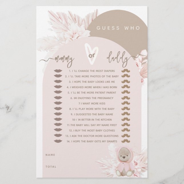 Nalle Modern Boho Girl Baby Shower-spel (Framsida)