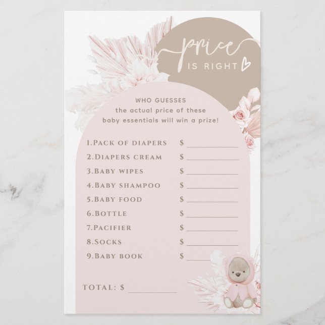 Nalle Modern Boho Girl Baby Shower-spel (Framsida)