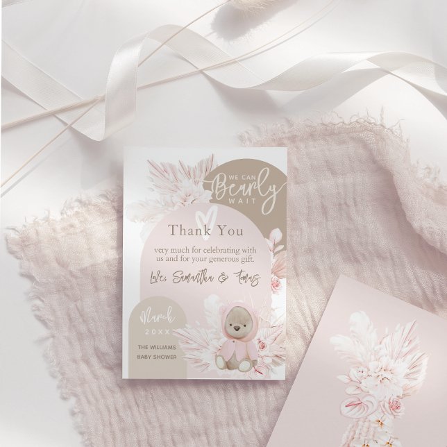 Nalle Modern Boho Girl Baby Shower Tack Kort (Skapare uppladdad)