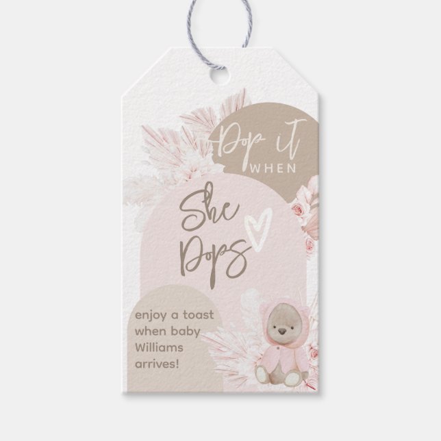 Nalle Modern Boho Girl Baby Shower-tack Presentetikett (Framsidan)