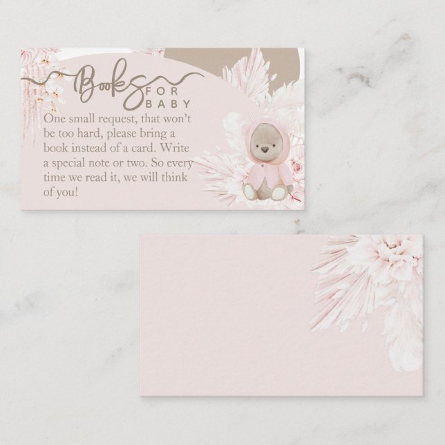 Nalle Modern Boho Rosa Baby Shower bokar Tilläggskort (Fram/baksida)