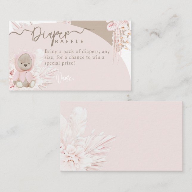 Nalle Modern Boho Rosa Baby Shower Diaper Tilläggskort (Fram/baksida)