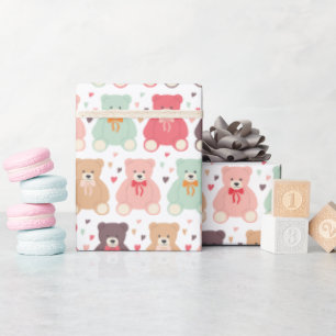 Nalle Mönster Baby Shower Presentpapper