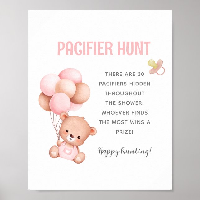 Nalle Nappar Hunt Baby Shower Game Poster (Framsidan)