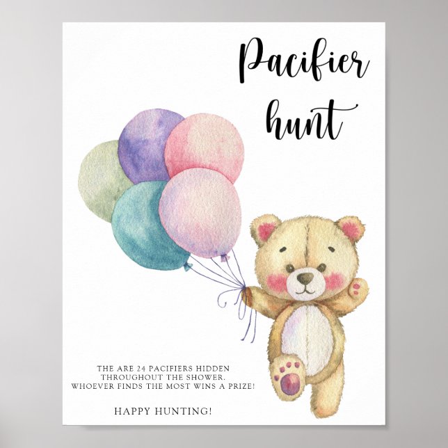 Nalle - nappar-jakt på babyduschspel poster (Framsidan)