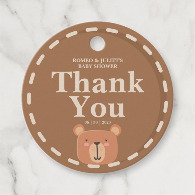 Nalle Neutralt Färg Tack Märkre Gåvor Etiketter (Framsida)