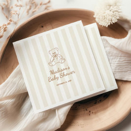 Nalle Neutralt Rand Baby Shower Pappersservett
