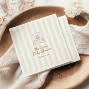 Nalle Neutralt Rand Baby Shower Pappersservett