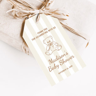 Nalle Neutralt Rand Baby Shower Presentetikett