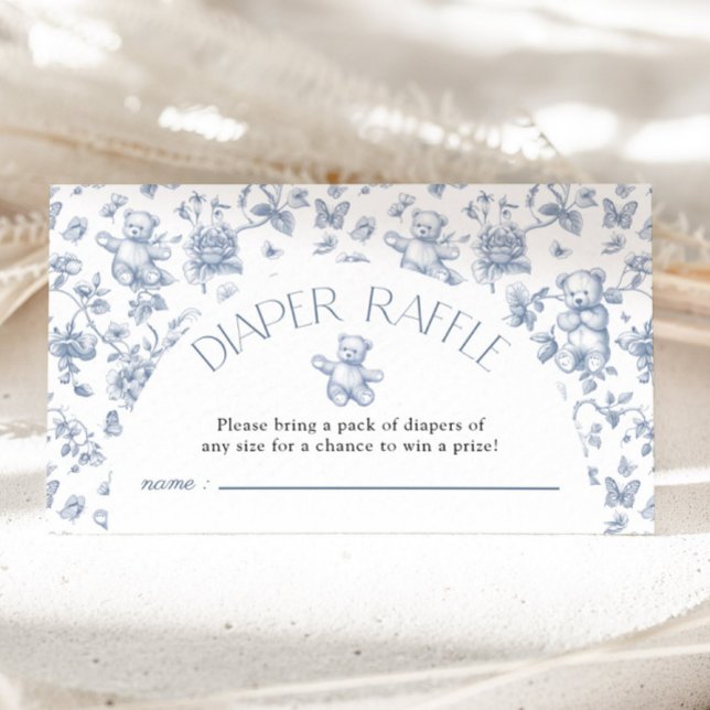 Nalle Neutralt Toile Diaper Raffle Baby Shower Tilläggskort (Teddy Bear Neutral Toile Diaper Raffle Baby Shower Enclosure Card)