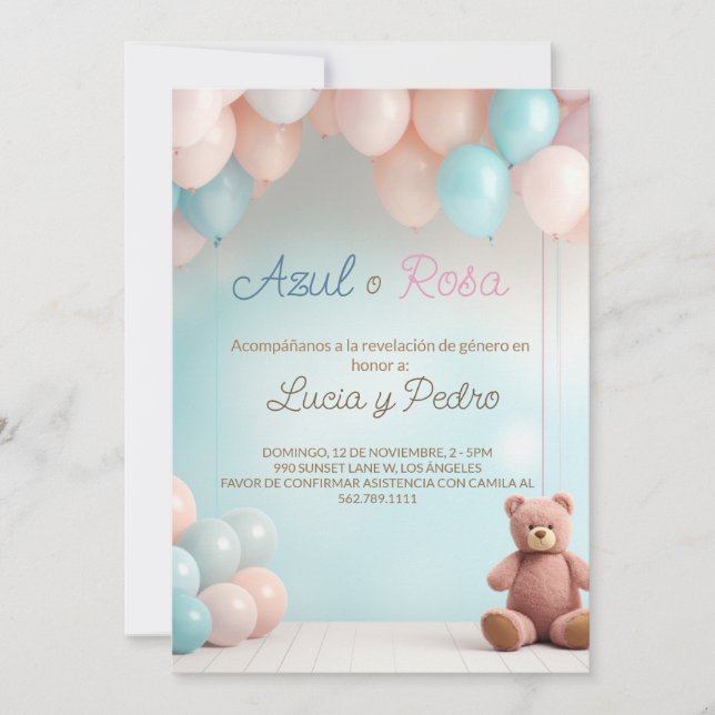 Nalle Niño o Niña - Spanska Genderna Reveal Inbjudningar (Framsida)