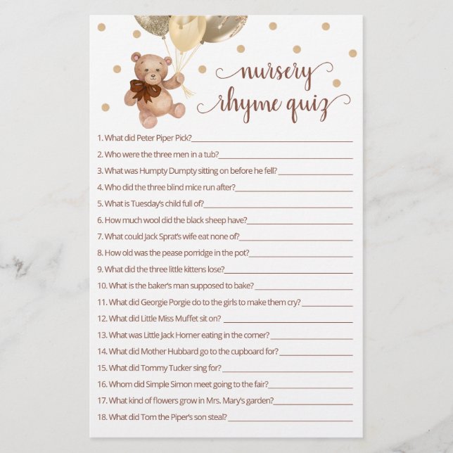 Nalle Nursery Rhyme Quiz-spel (Framsida)