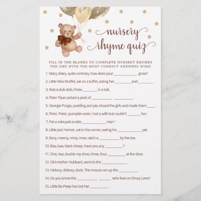 Nalle Nursery Rhyme Quiz-spel (Framsida)