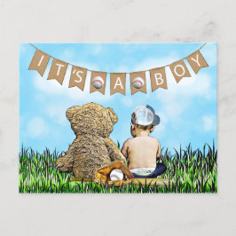 Nalle och Baby Baseball Boy's Baby Shower Vykort