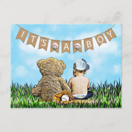 Nalle och Baby Baseball Boy's Baby Shower Vykort