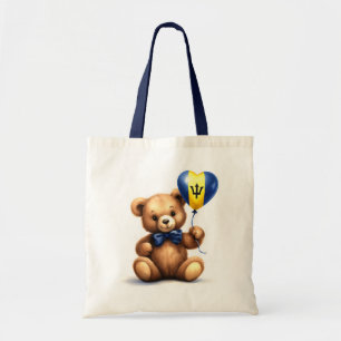 nalle och ballong med Barbados-flagga. Tygkasse