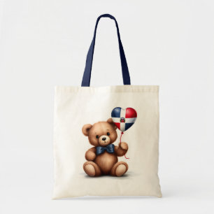 nalle och ballong med Dominica-flagga. Tygkasse