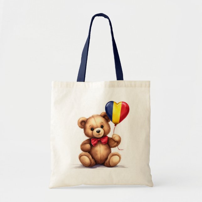 nalle och ballong med Tchads flagga. Tygkasse (Framsidan)
