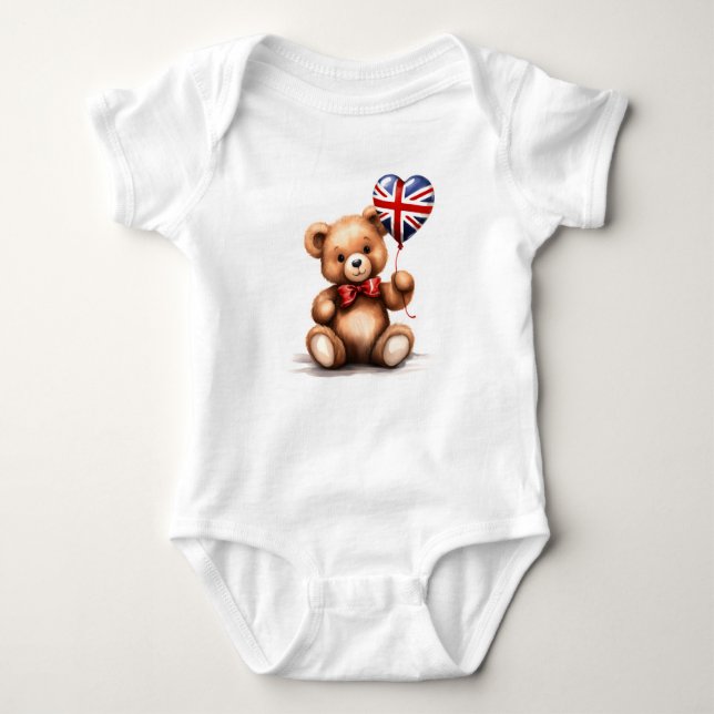 nalle och ballong med Union Jack. T Shirt (Framsida)