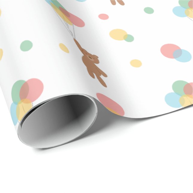 Nalle och ballonger Cute Mönster Baby Gift Presentpapper (Rullad Hörn)