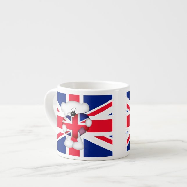 Nalle och Big Union Jack Heart Espressomugg (Framsida vänster)