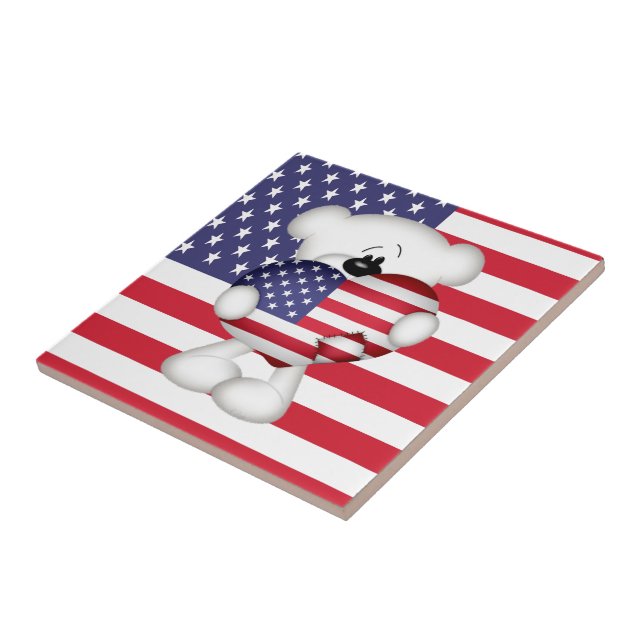 Nalle och Big USA flagga Heart Kakelplatta (Sidan)