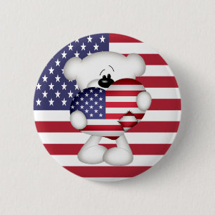 Nalle och Big USA flagga Heart Knapp