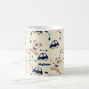 Nalle- och bilpojkemönster kaffemugg
