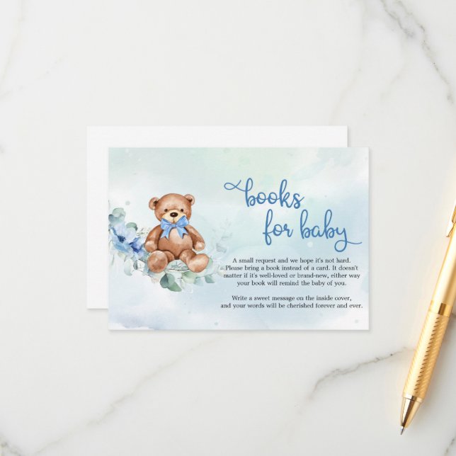 Nalle och blå Blommigt Boho Bokar för Baby Tilläggskort (Fram/Back In Situ)