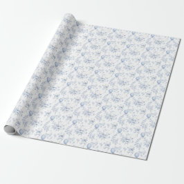 Nalle och Blommigt Dusty Blue Baby Shower Presentpapper