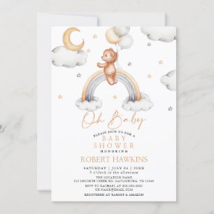 Nalle och Boho Rainbow Baby Shower Inbjudningar
