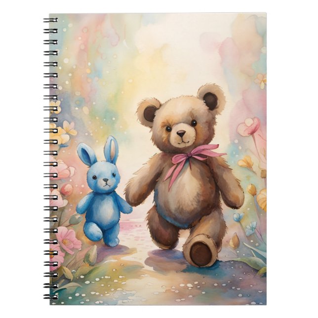 Nalle och bunny i pastel Garden Anteckningsbok (Framsidan)